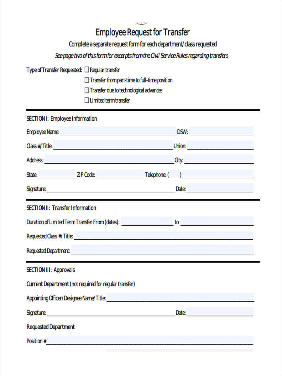 FREE 7 Employee Transfer Forms In PDF