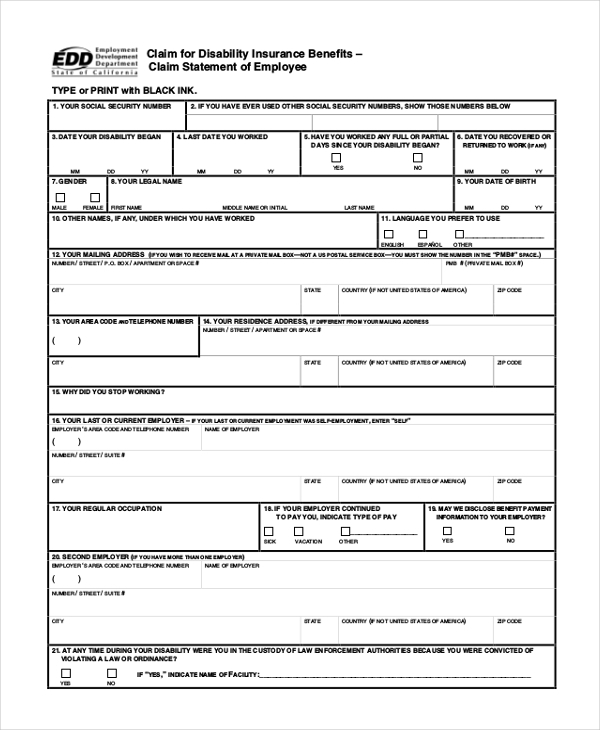 FREE 8 Sample Disability Application Forms In PDF