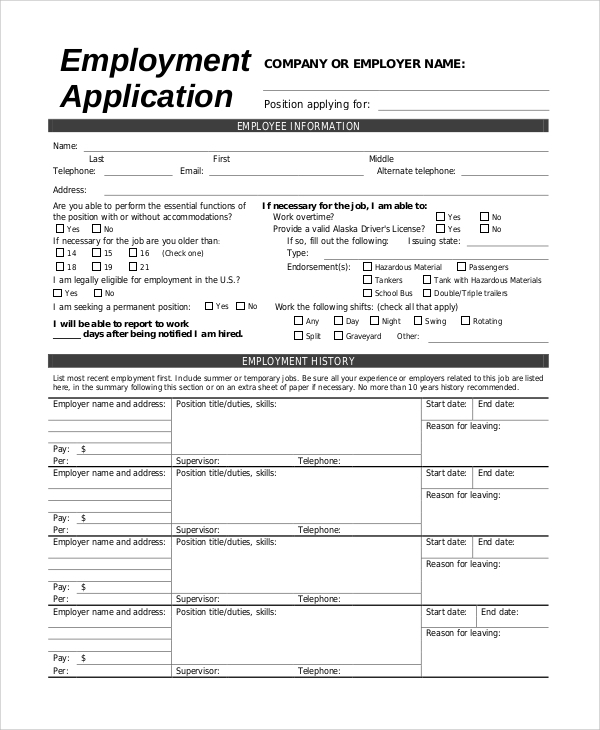 FREE 8 Sample Employee Application Templates In PDF MS Word