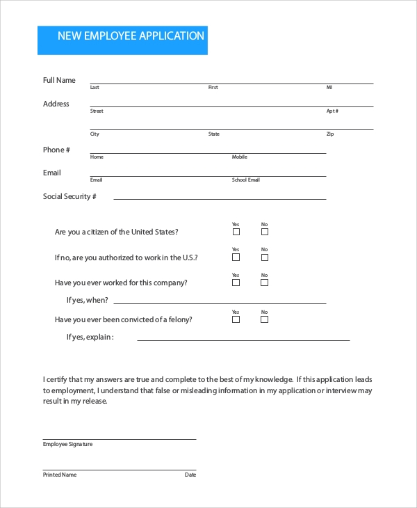 FREE 8 Sample Employee Application Templates In PDF MS Word