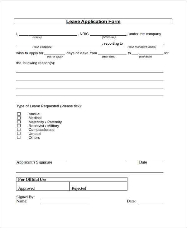 FREE 8 Sample Leave Application Forms In PDF MS Word Excel