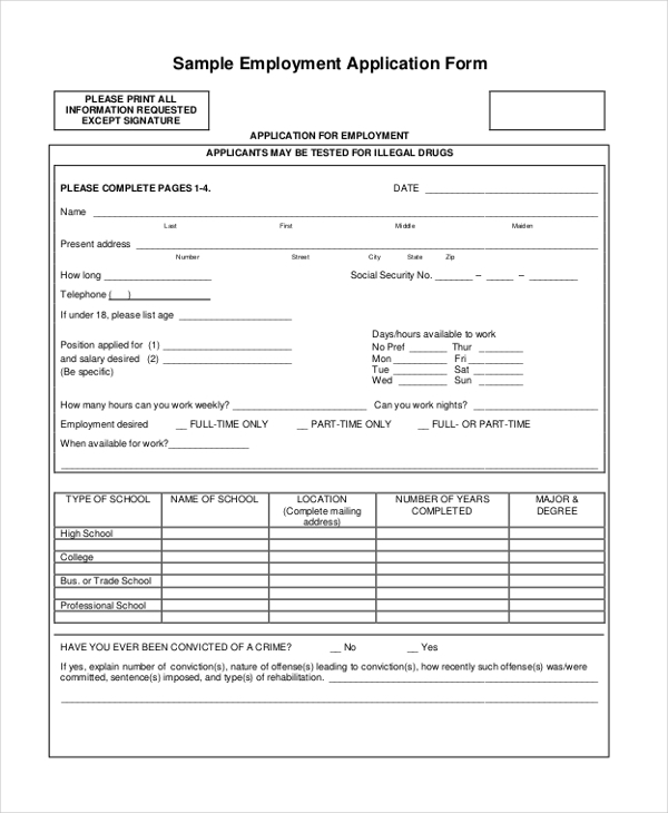 FREE 9 Job Application Form Samples In PDF MS Word Excel