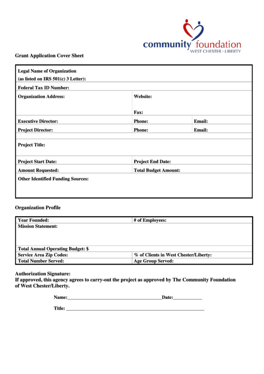 Grant Application Cover Sheet Community Foundation Printable Pdf Download