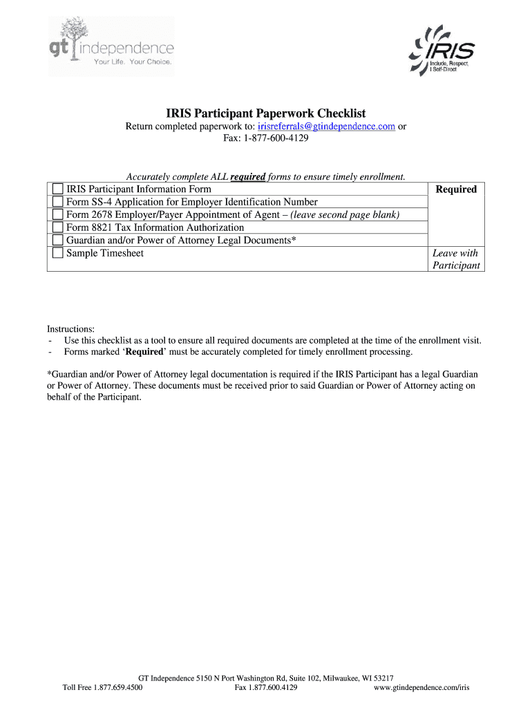 GT Independence IRIS Participant Enrollment Packet Fill And Sign 