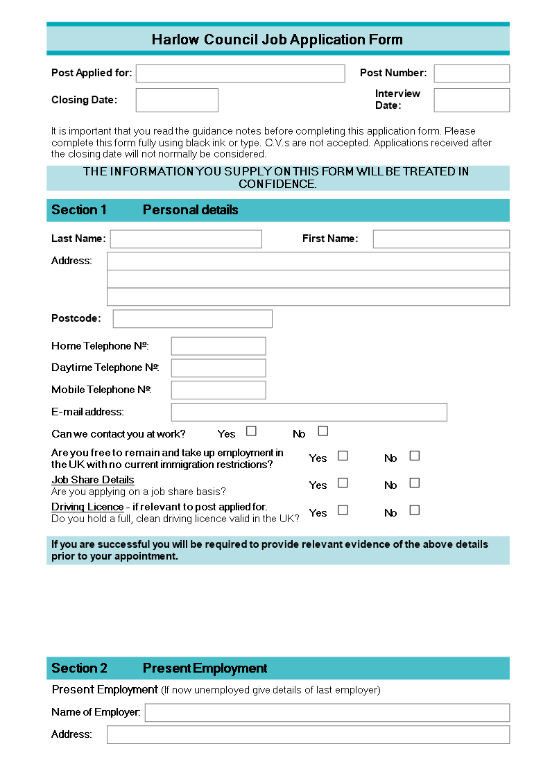 Job Application Form Template Free DocTemplates