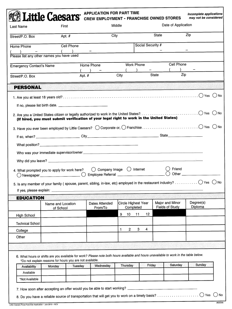 Little Caesars Application Pdf Fill Online Printable Fillable