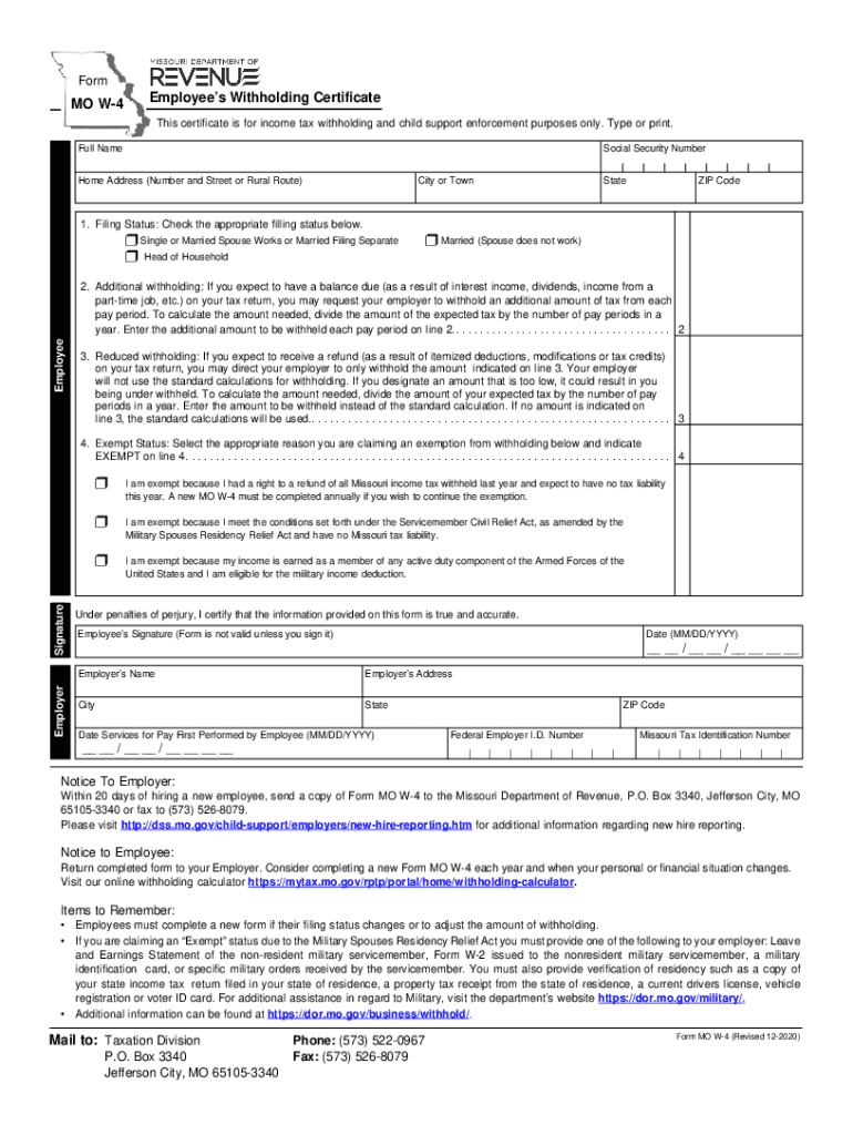 MO W 4 2020 Fill Out Tax Template Online US Legal Forms