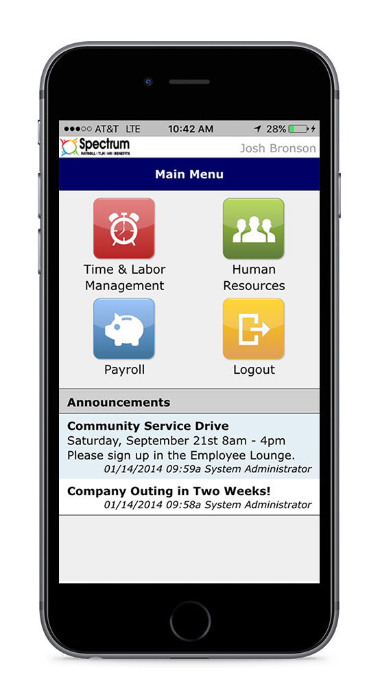 Mobile Application Spectrum Payroll TLM HR Benefits