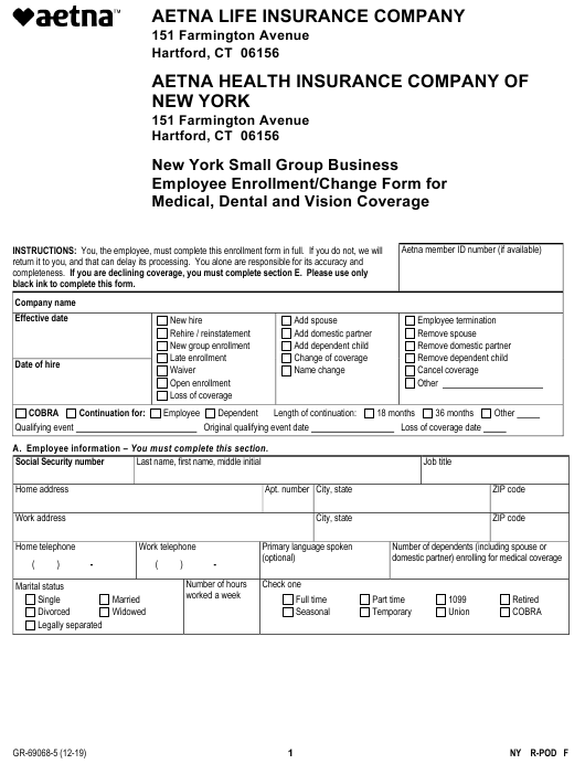 New York New York Small Group Business Employee Enrollment Change Form 