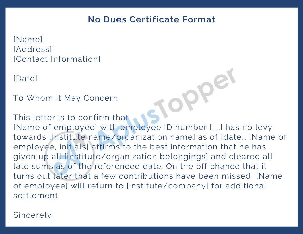 No Dues Certificate No Dues Certificate Format For Employee And