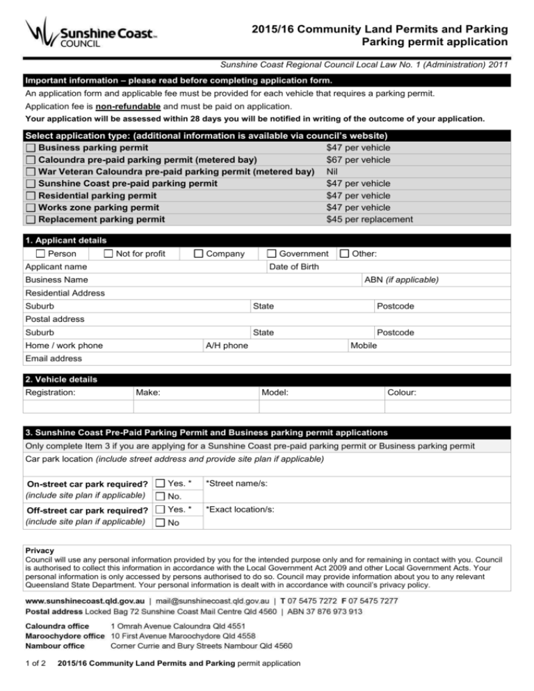 Parking Permit Application Form