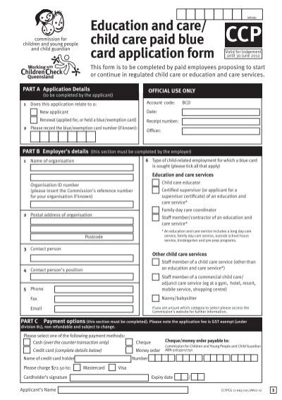 QLD Blue Card Application Form Ladybirds Dragonflies 