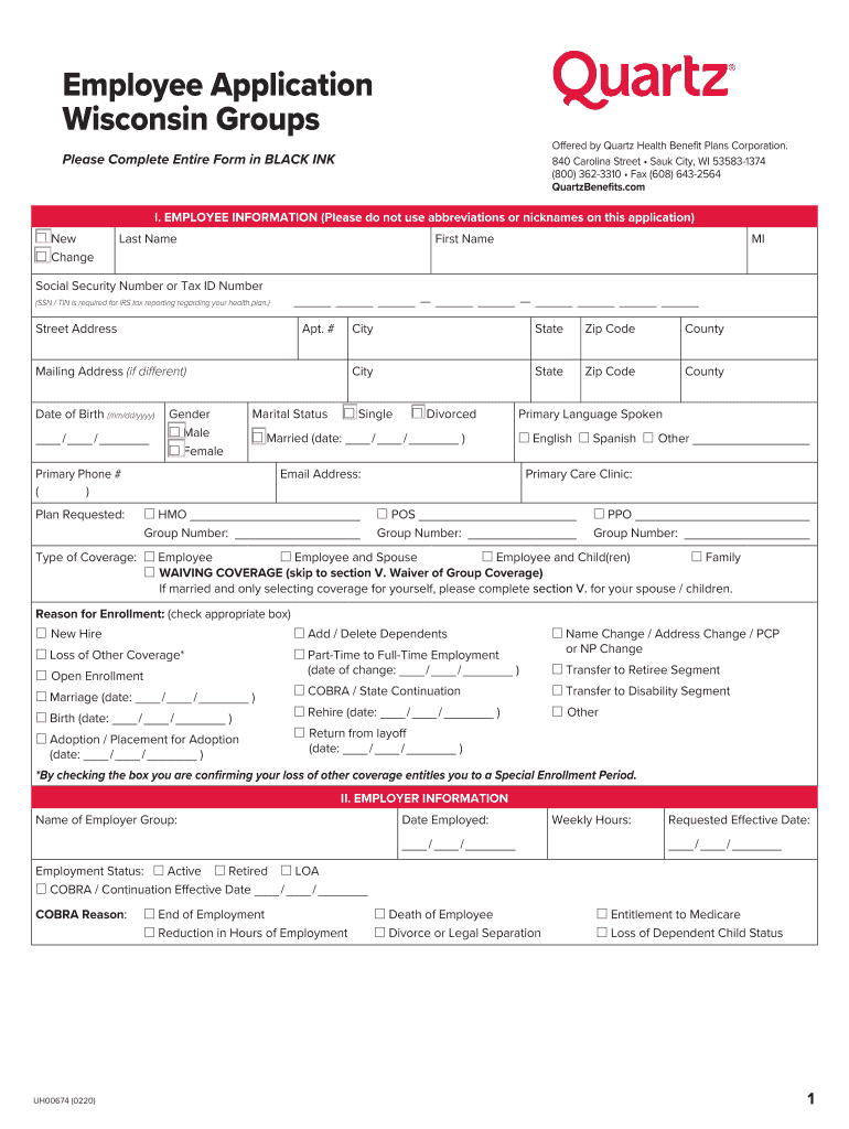 Quartz Employee Application Fill Online Printable Fillable Blank