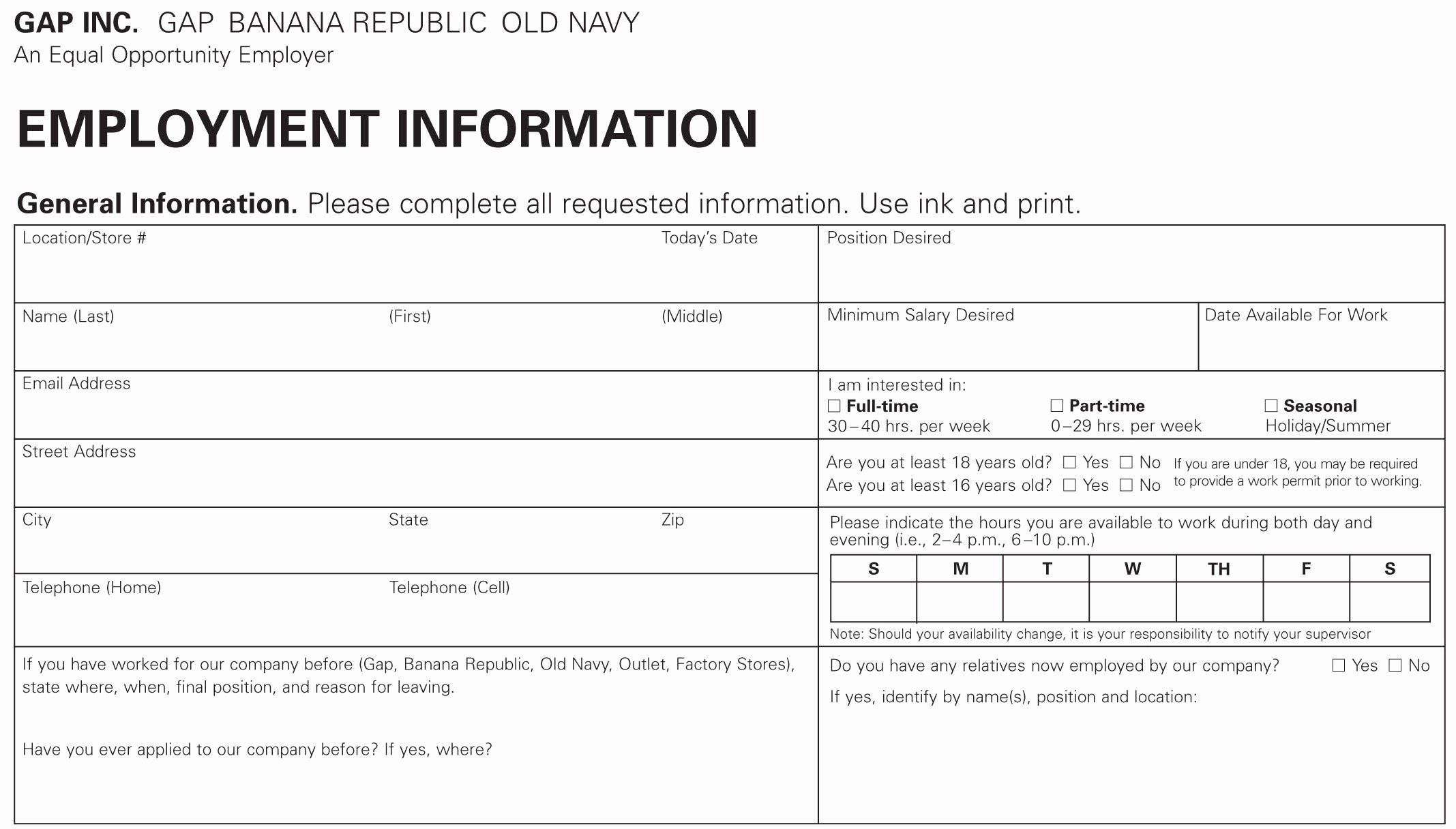 Retail Job Application Forms Luxury Old Navy Job Application Line Apply