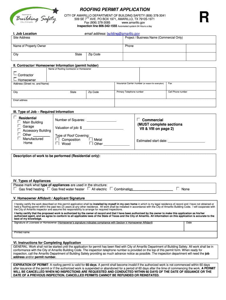 Roofing Permit Application Fill Online Printable Fillable Blank