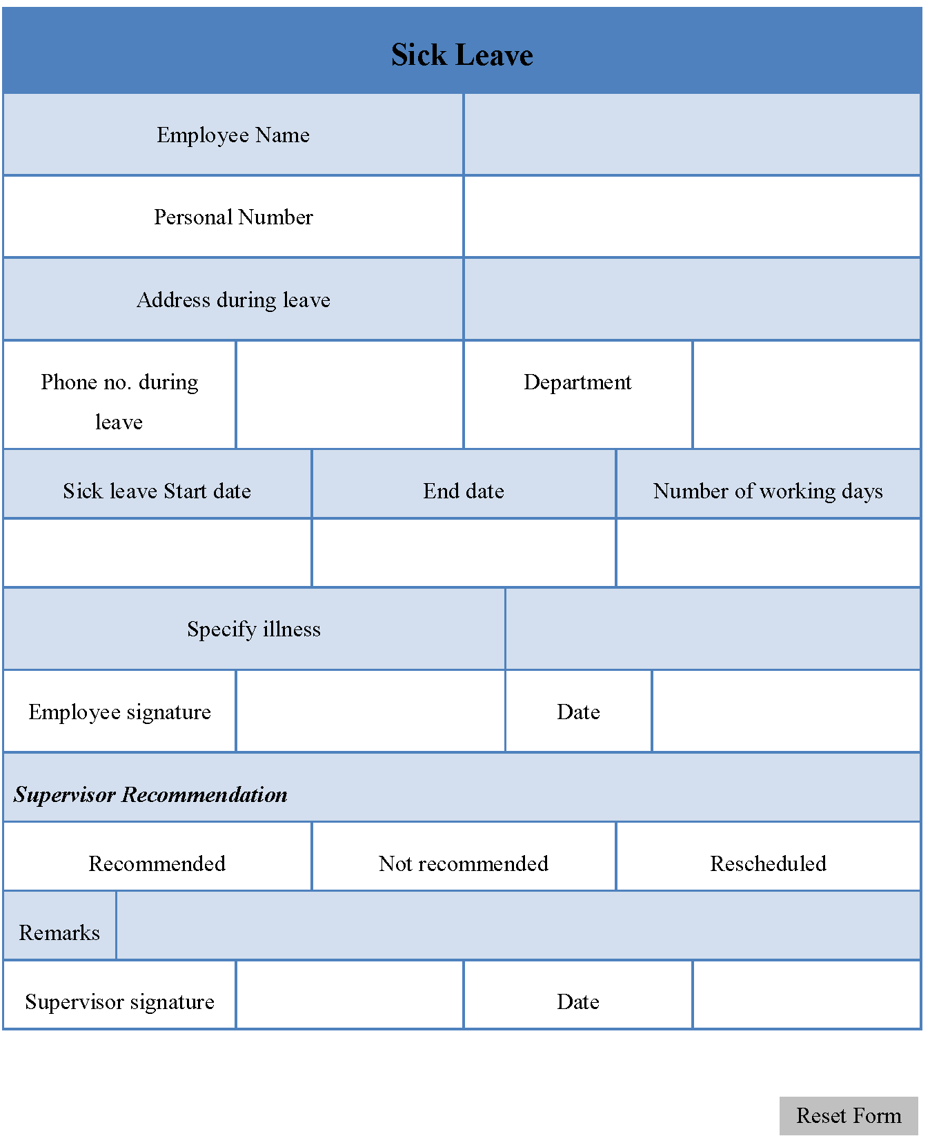 Sick Leave Form Editable Forms