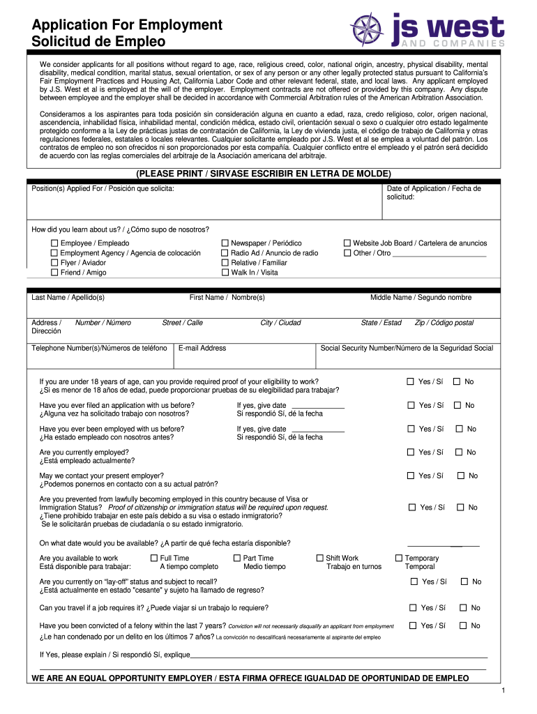 Spanish Job Application Form Fill Out And Sign Printable PDF Template