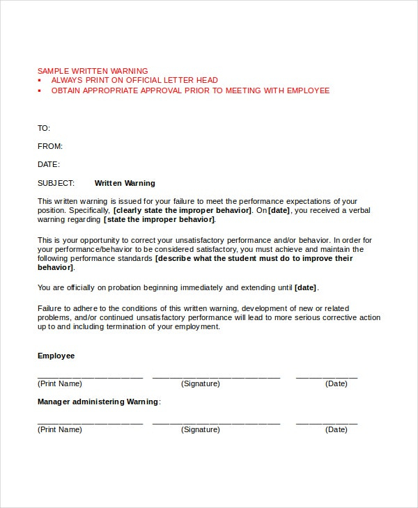 Warning Letter Template 9 Free Word PDF Document Downloads Free