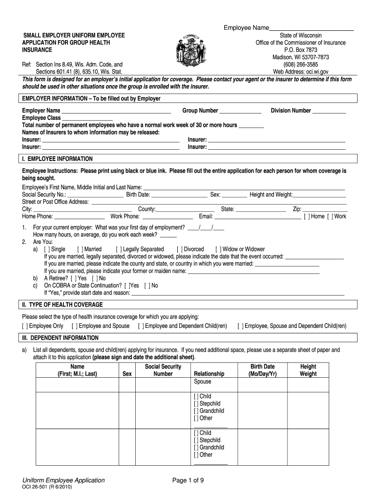 Wisconsin Health Application Fill Online Printable Fillable Blank 