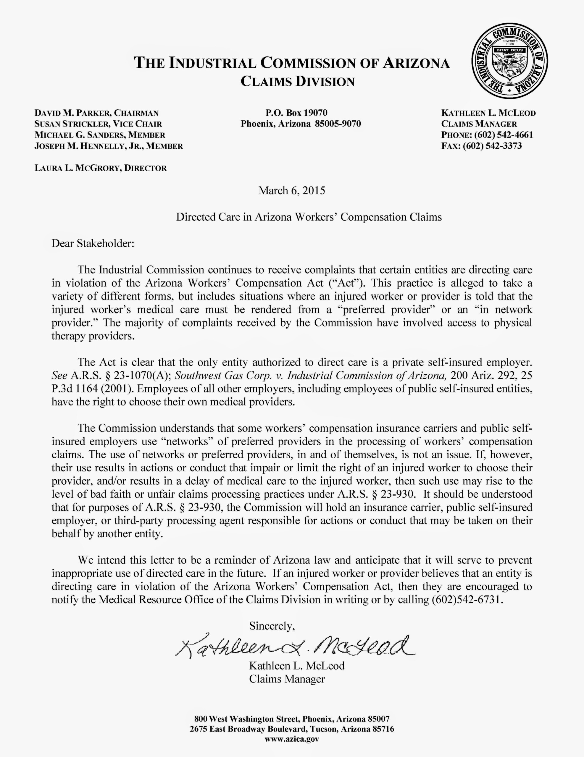 Workers Comp Letter MitzieHunter