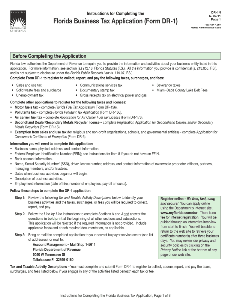 2011 Form FL DoR DR 1N Fill Online Printable Fillable Blank PdfFiller