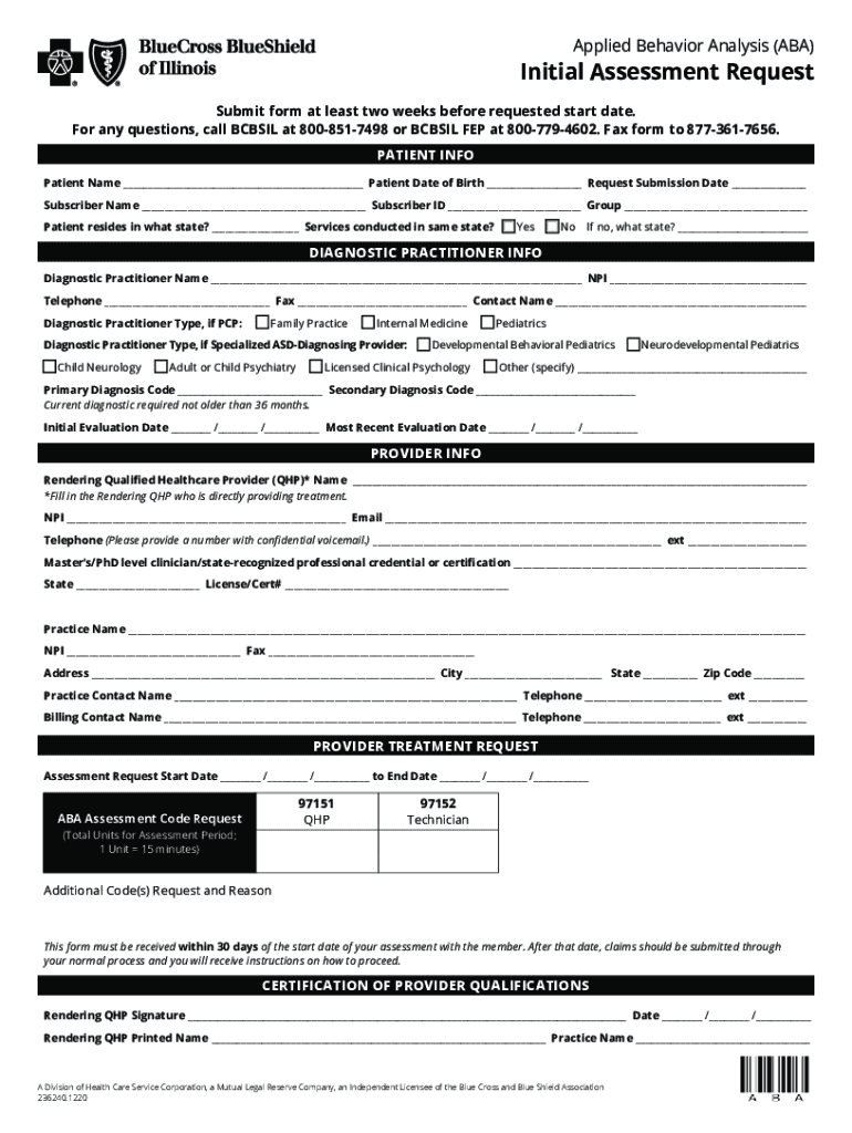 2020 2023 Form IL Blue Cross Blue Shield Initial Assessment Request 