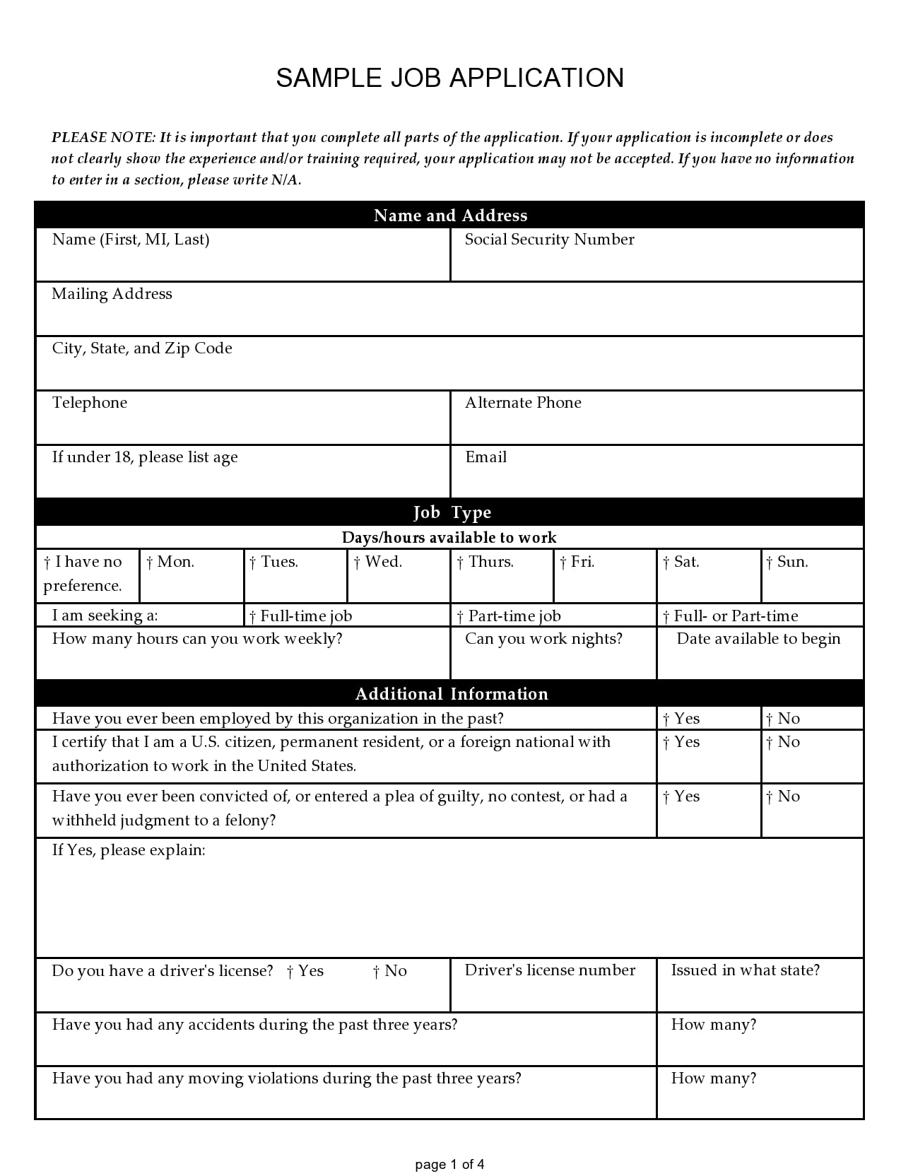 27 Basic Employment Application Templates Free 