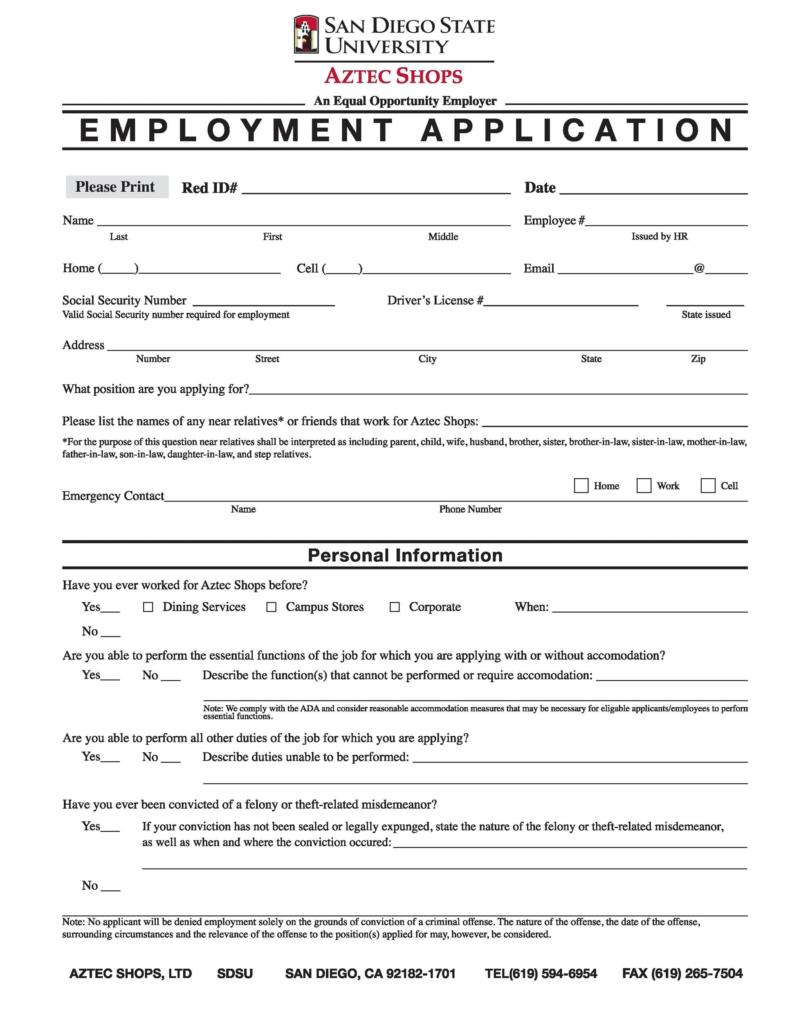 50 Free Employment Job Application Form Templates Printable