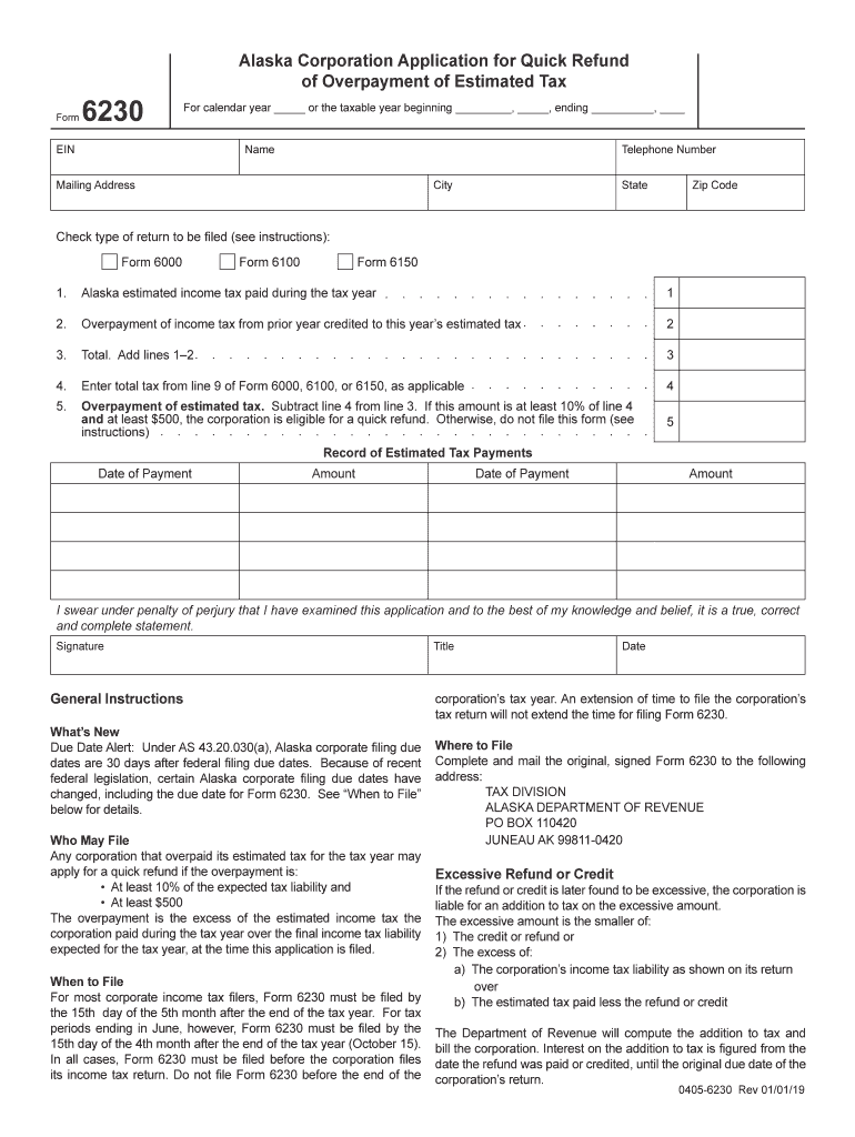 Alaska Corporation Application For Quick Refund Of Overpayment Of 