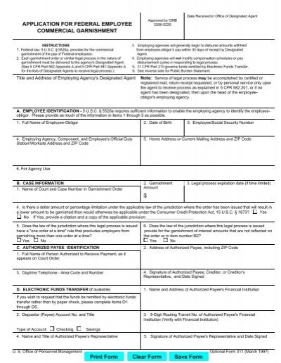 Application For Federal Employee Commercial Garnishment Office Of