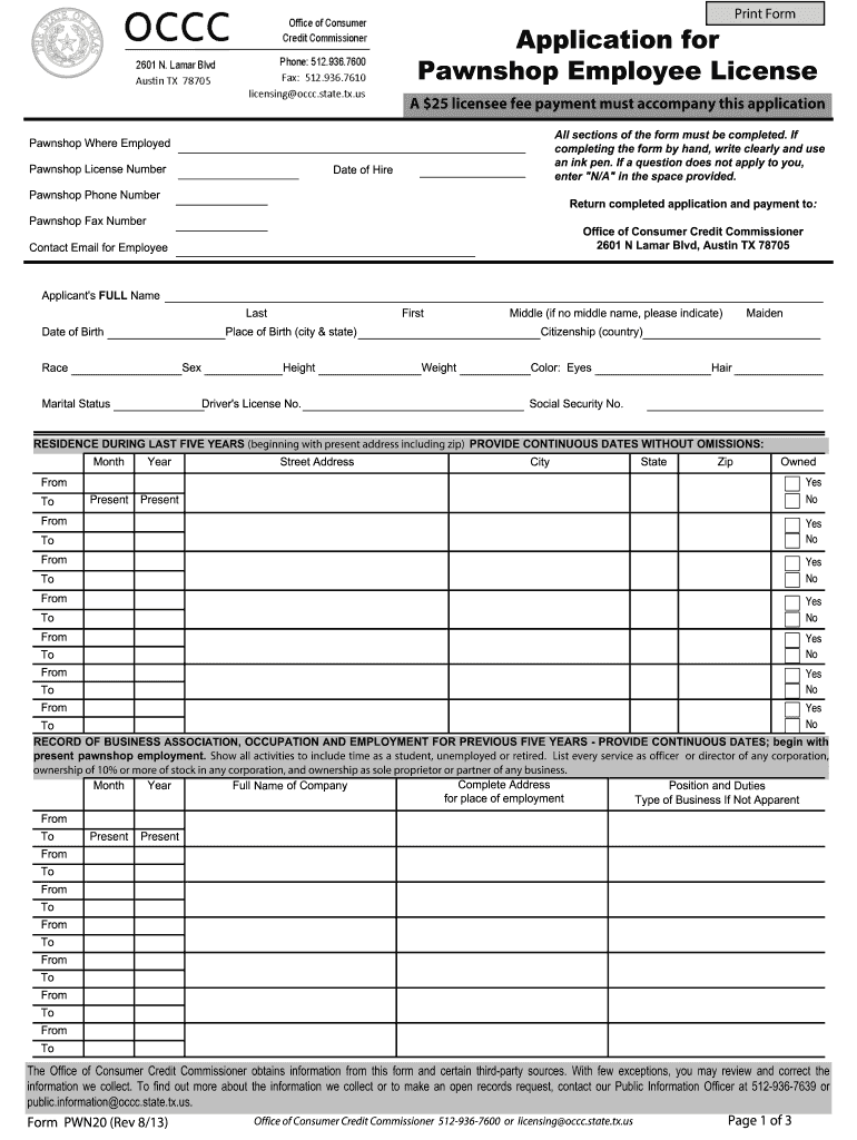 Application For Pawnshop Employee License Office Of Consumer