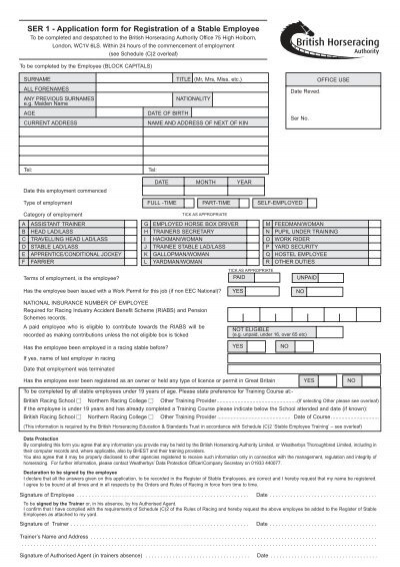 Application Form For Registration Of A Stable Employee British 