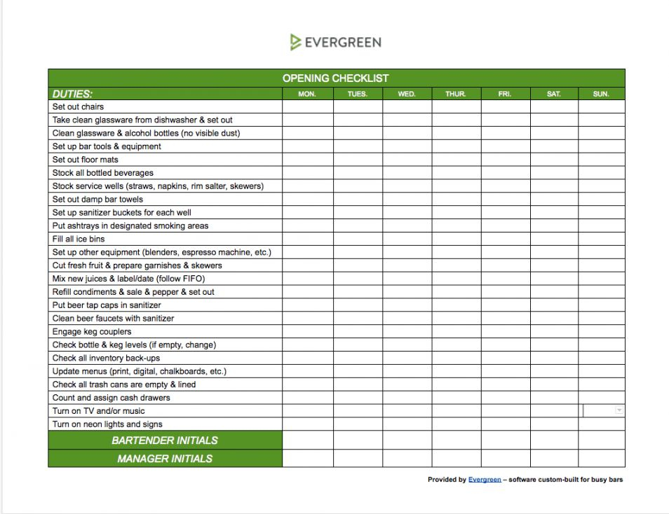 Browse Our Example Of Restaurant Side Work Checklist Template