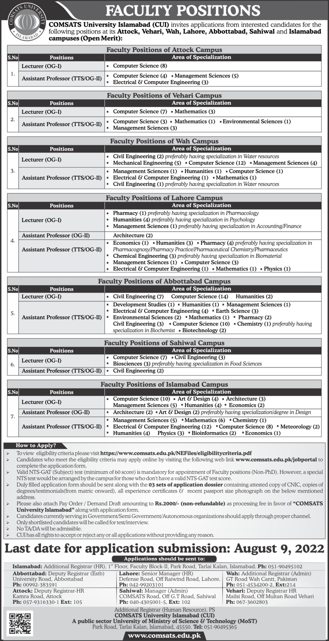 COMSATS University Islamabad CUI Jobs 2022 Apply Online