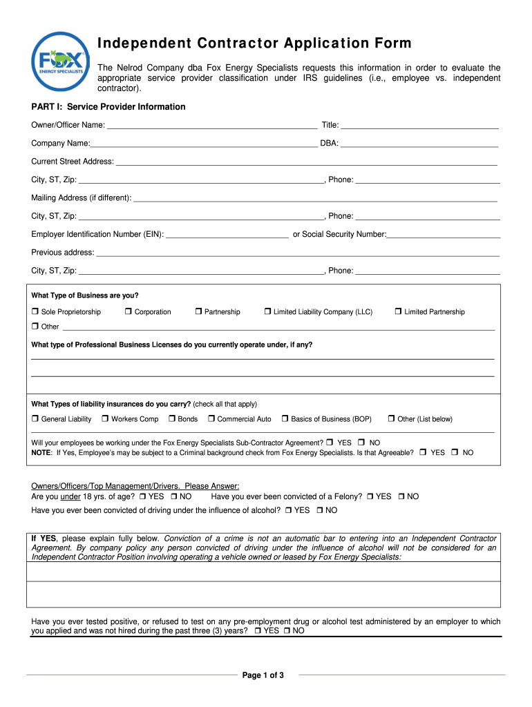 Contractor Application Form Template Fill Online Printable Fillable