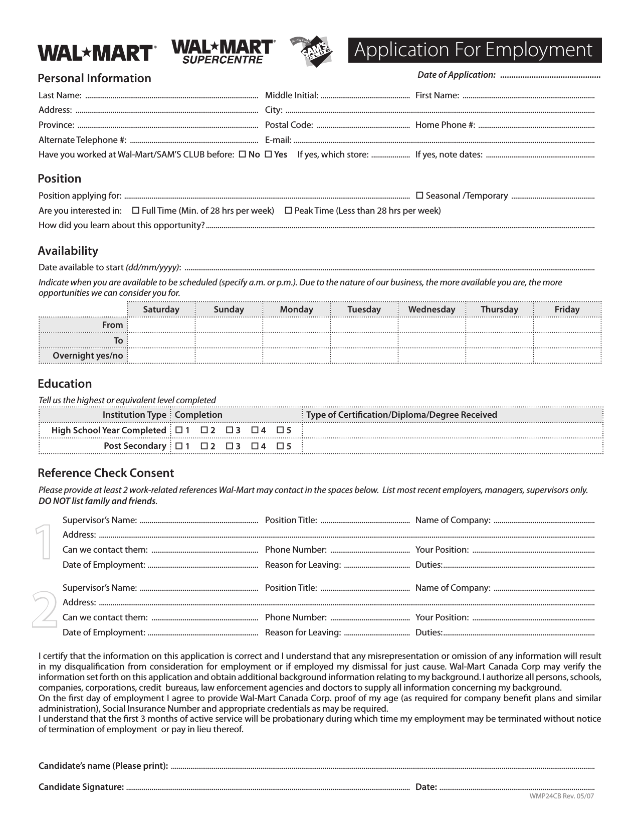 Download WalMart Job Application Form Careers PDF FreeDownloads