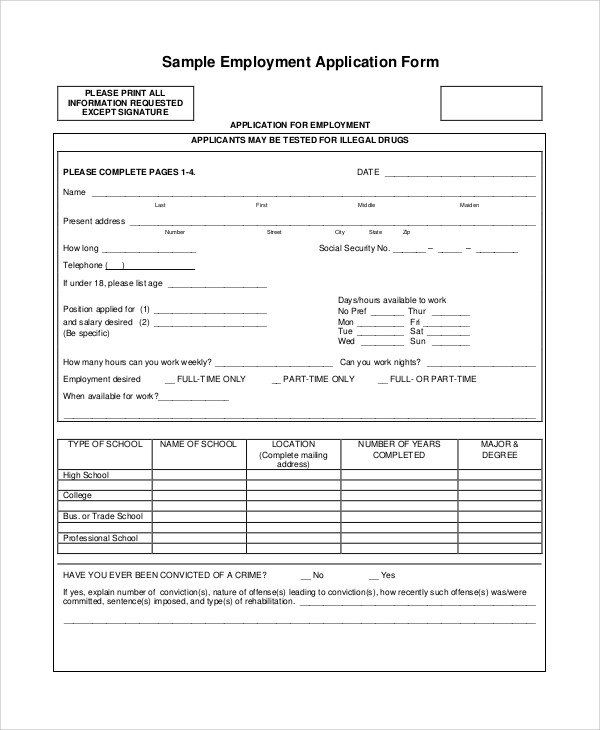 Employee Application Form Sample Employee Application 8 Examples In Pdf