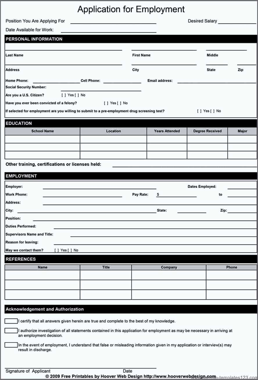 Employee Application Form Template Sample Templates Sample Templates