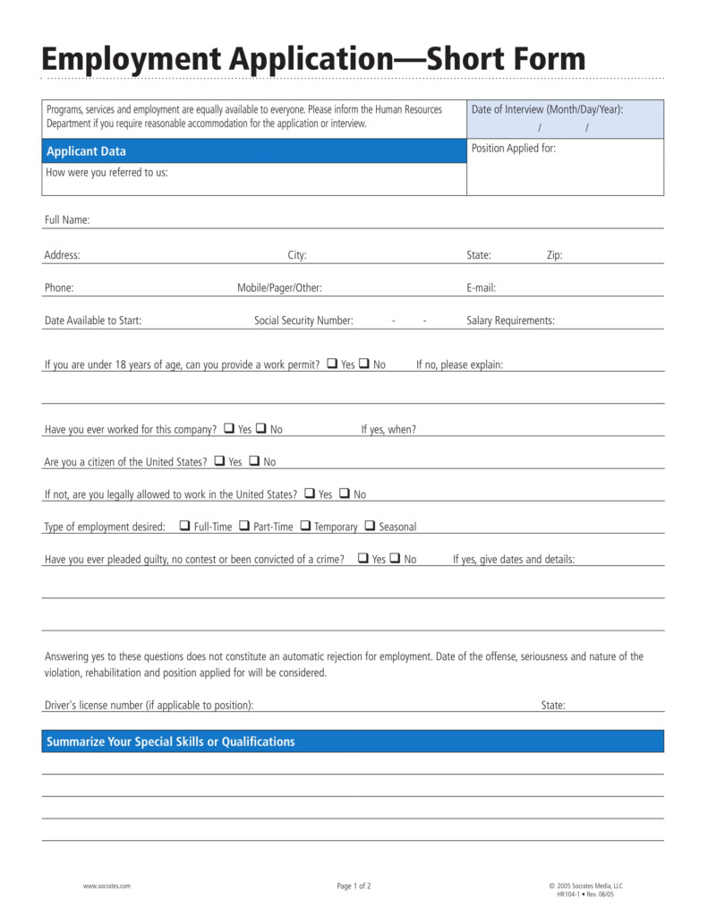 Employment Application Form 14 Examples Format Pdf Examples