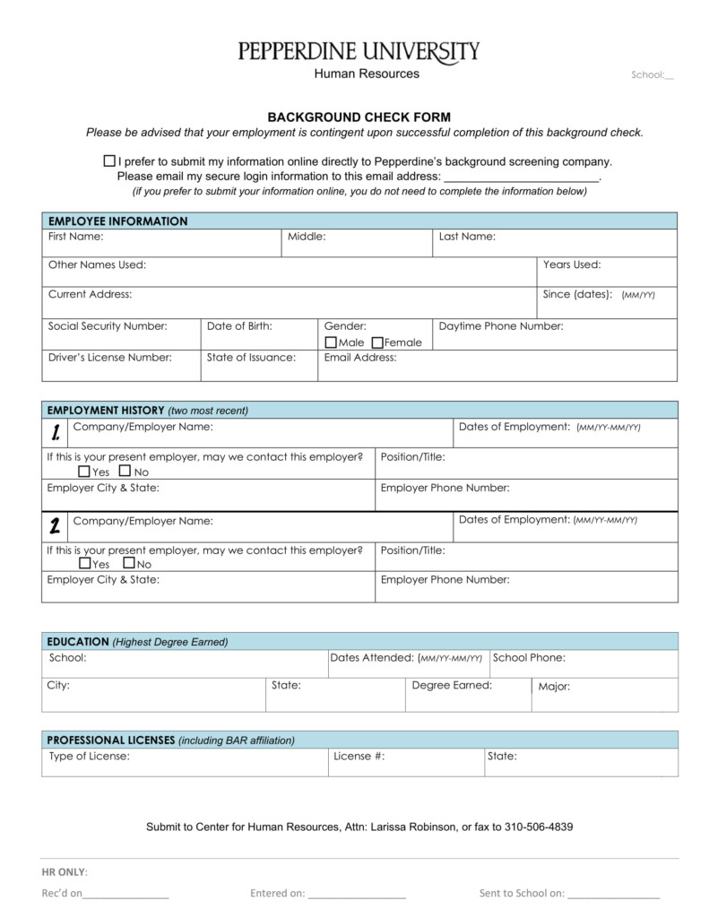 Employment Application Form Background Check Employment Form