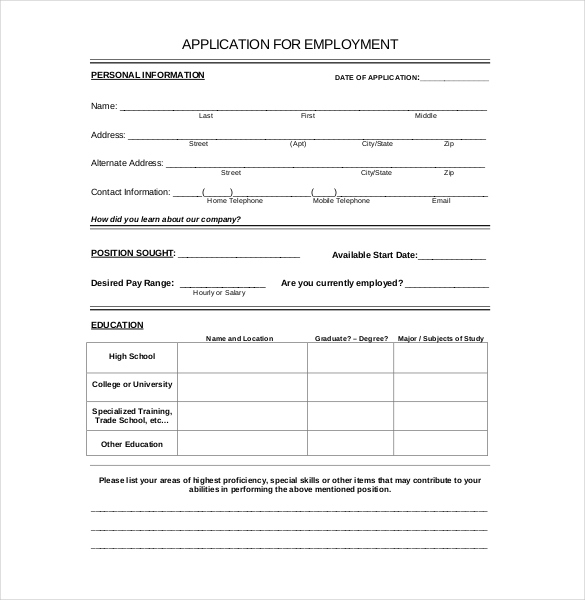 Employment Application Template Microsoft Word Template Business