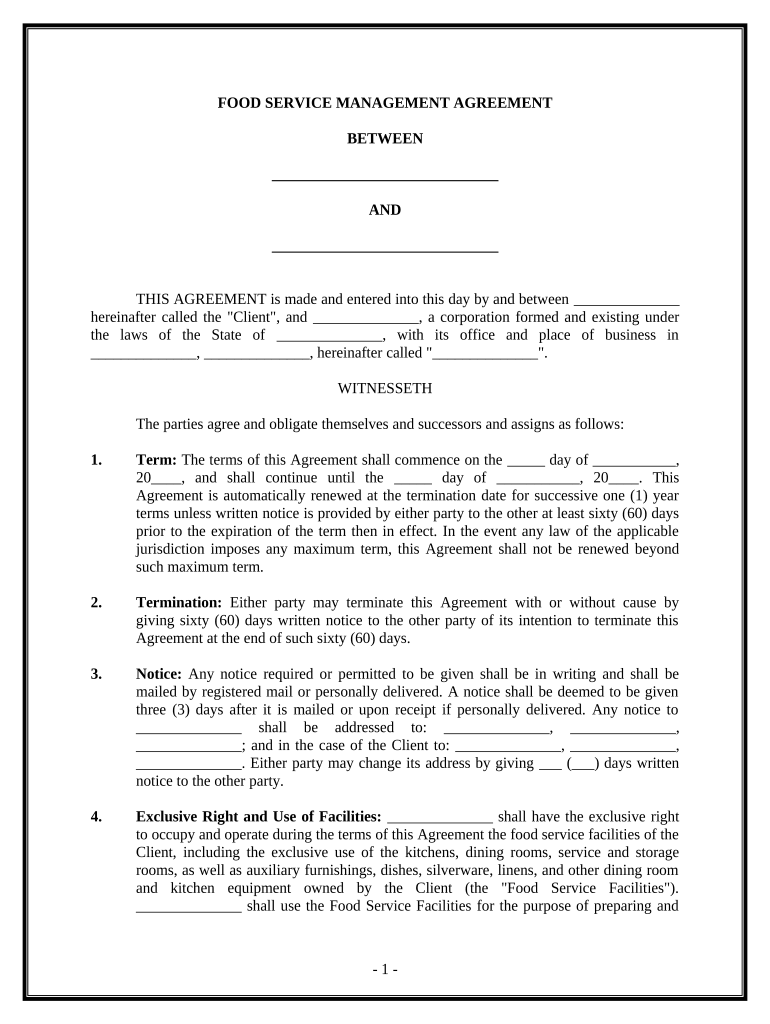 Food Agreement Contract Doc Template PdfFiller