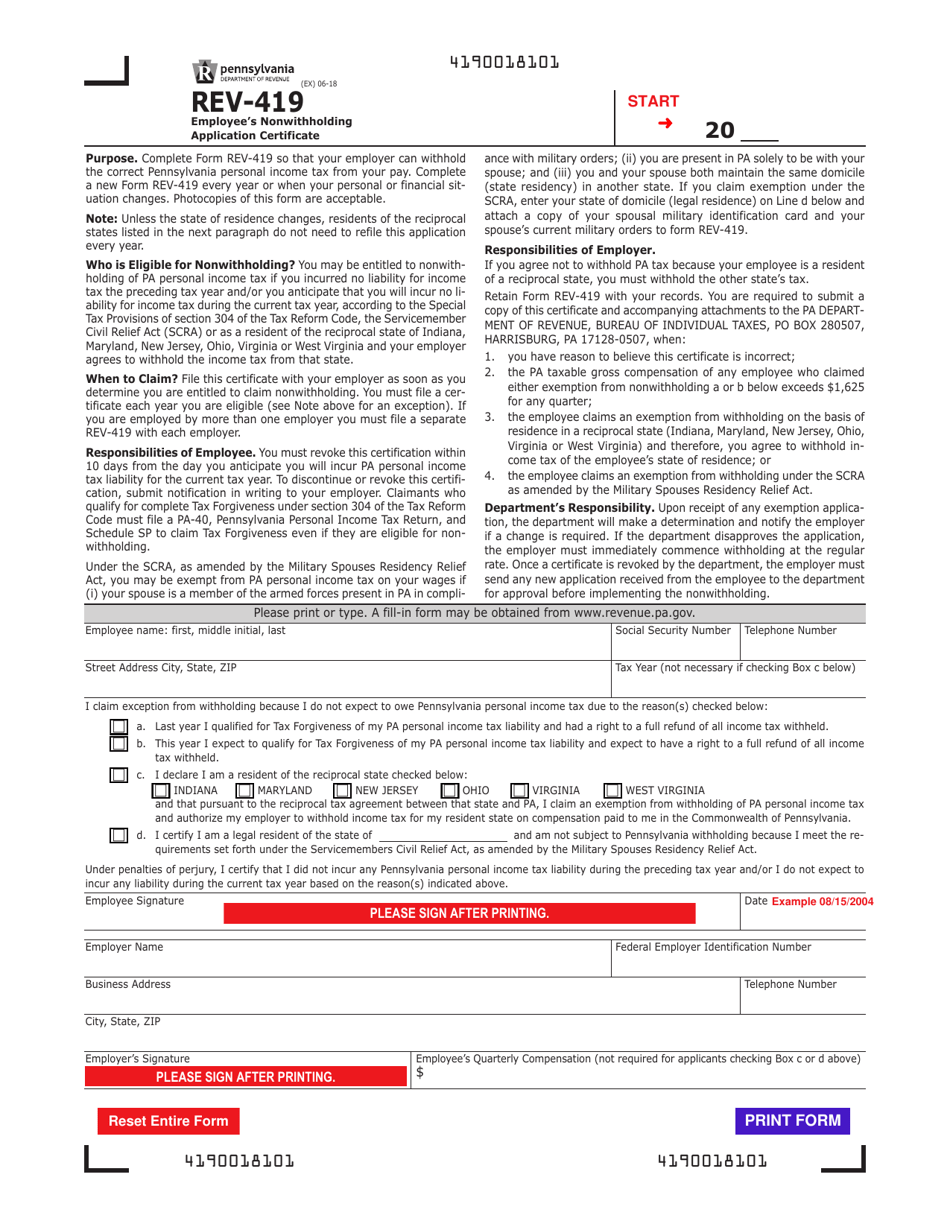 Form REV 419 Download Fillable PDF Or Fill Online Employee s 