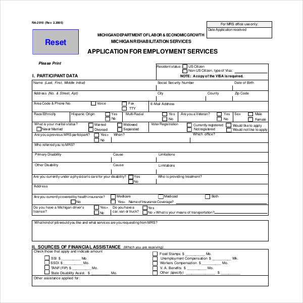 FREE 13 Sample Employment Application Forms In PDF MS Word XLS