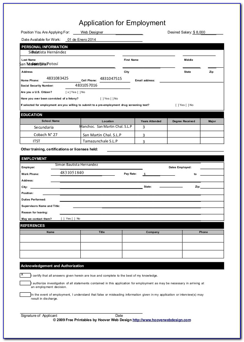 Free Employee Application Template Prosecution2012