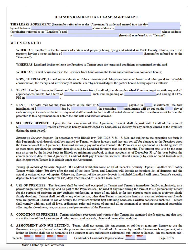 Free Illinois Standard Residential Lease Agreement Template PDF 