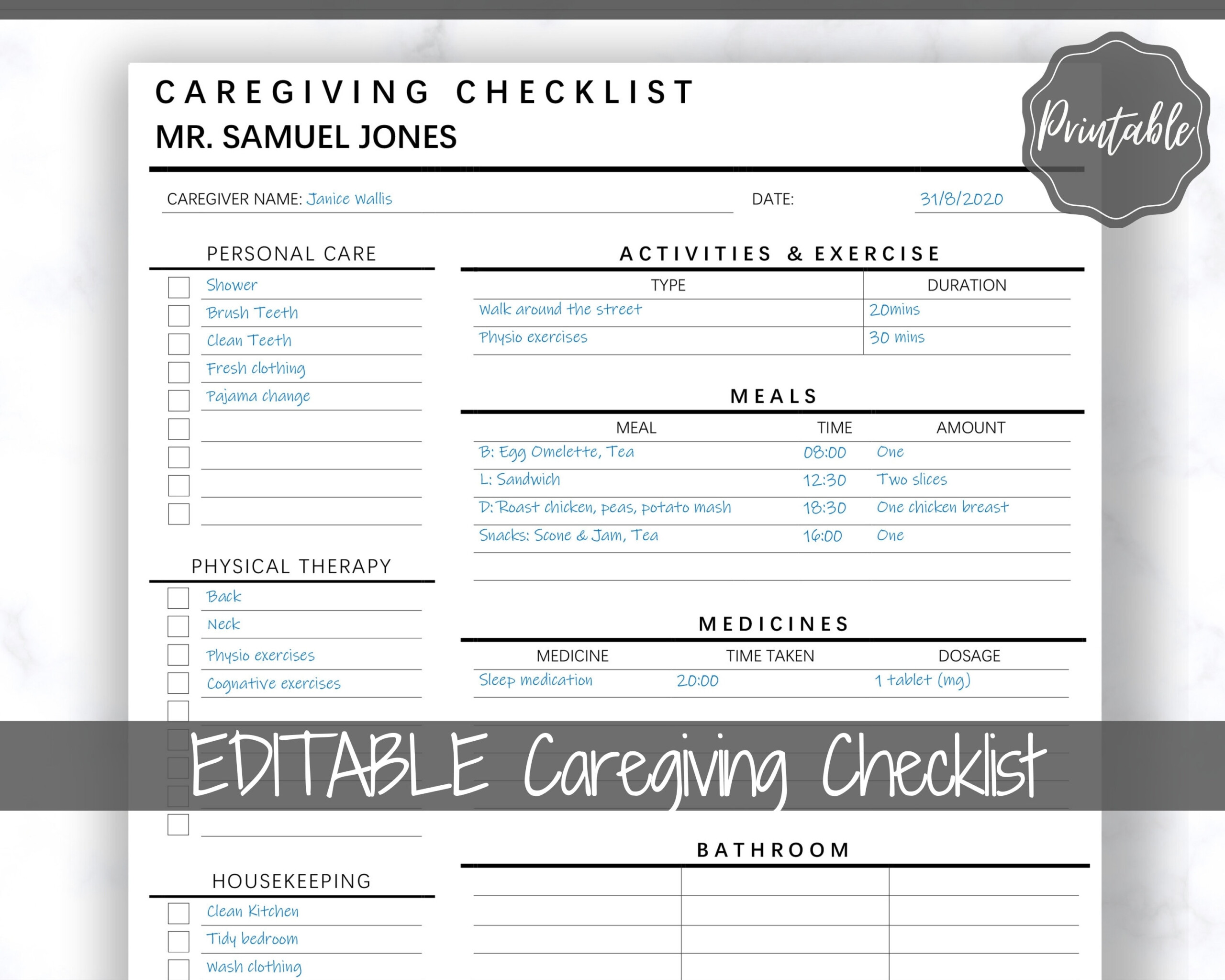 Free Printable Caregiver Checklist Printable Templates