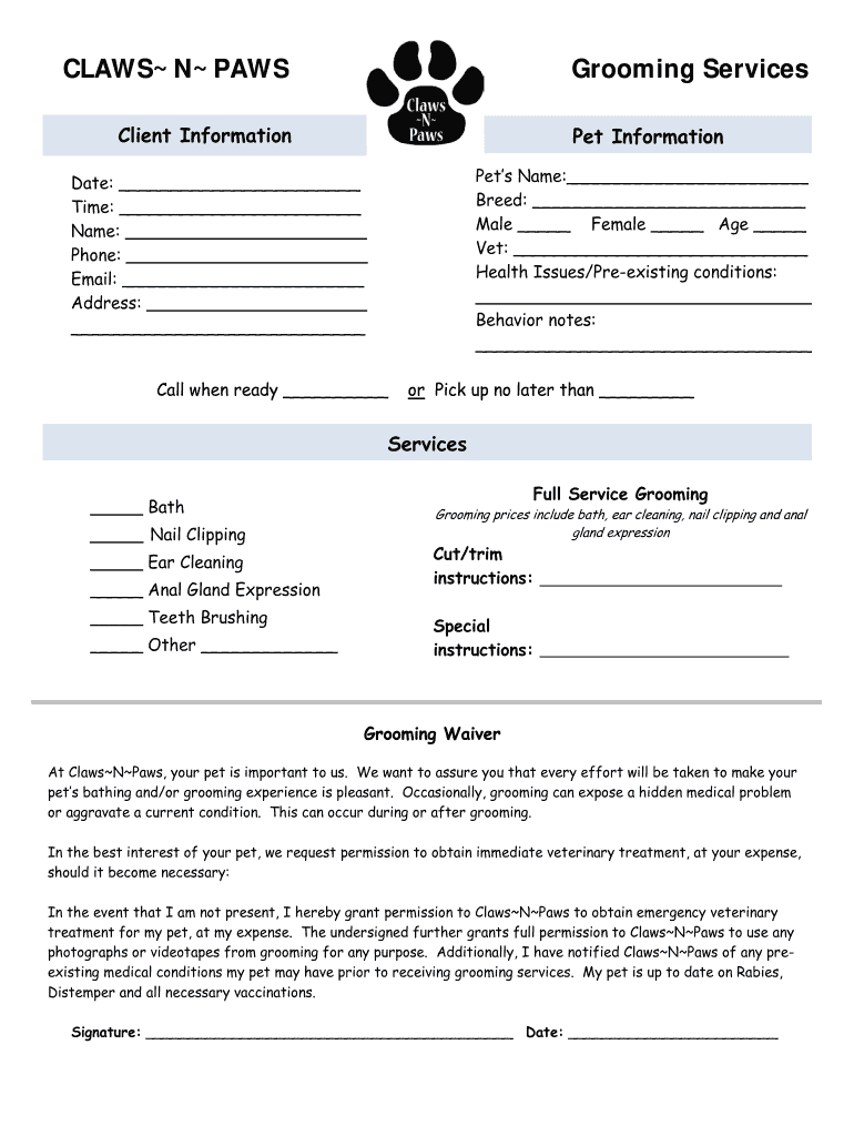 Free Printable Grooming Forms ProjectOpenLetter