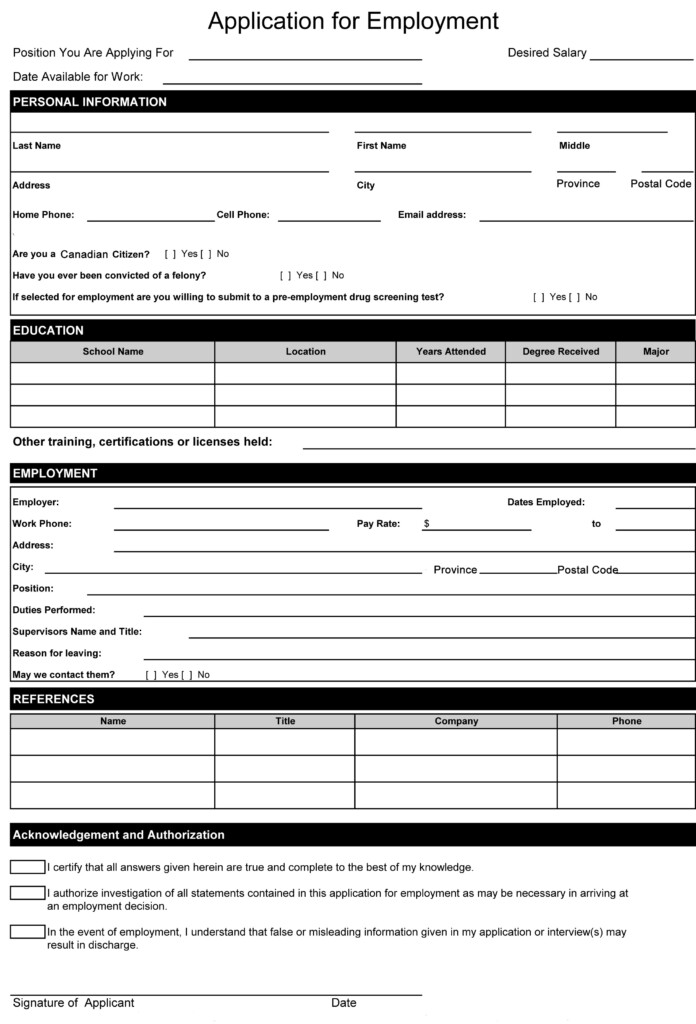 Free Printable Sample Job Application Form Printable Forms Free Online