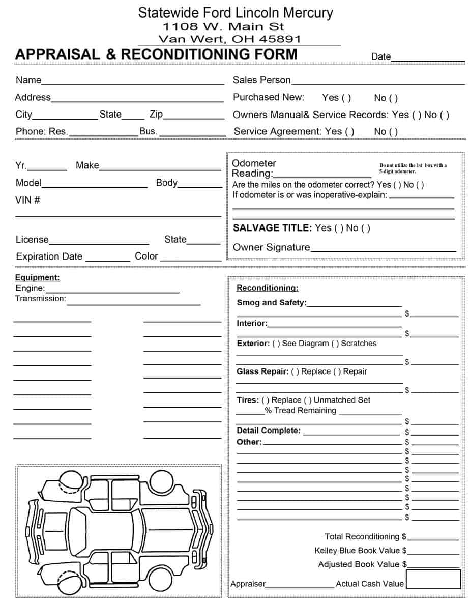 Free Vehicle Appraisal Form Templates